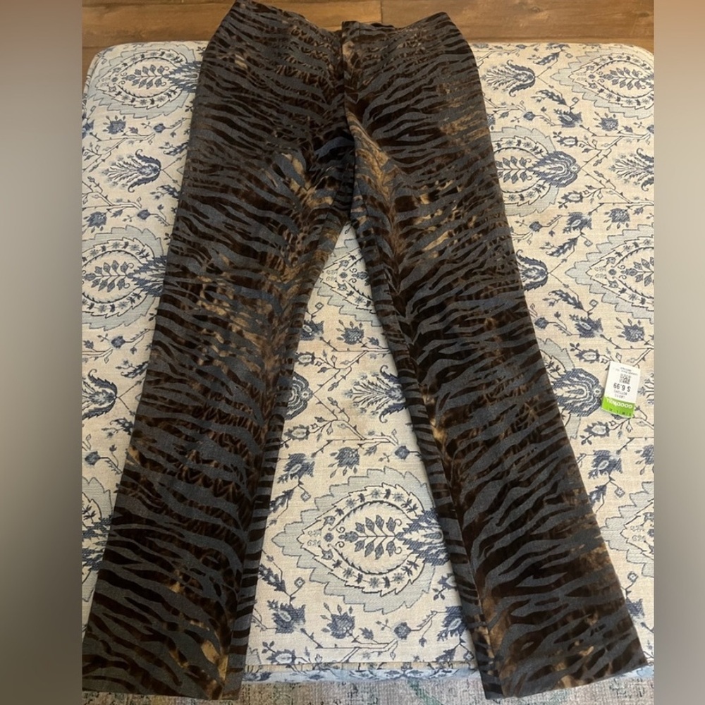 Vintage 90s Company Ellen Tracy Flocked Tiger Striped Trousers size 8P